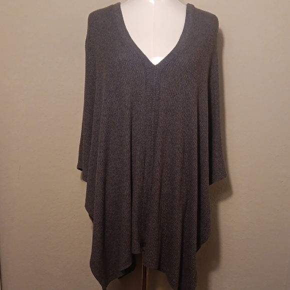 Cherish Heather Gray Oversized V-Neck Poncho Sweater - Picture 1 of 11